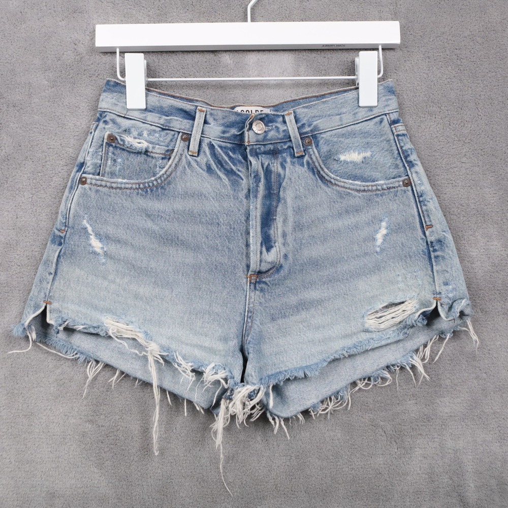 Agolde Light Blue Distressed Jean Shorts